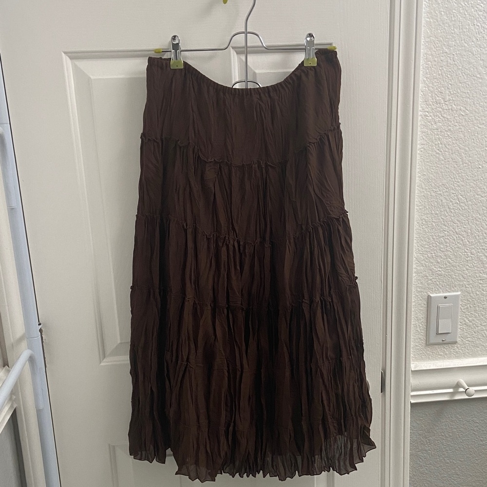 Allison Taylor Chocolate Brown Tiered Midi Skirt